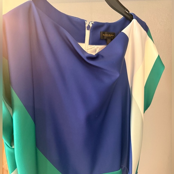 Donna Karan Blue, Green & Cream Geometric Sheath Midi Dress - Picture 5 of 7